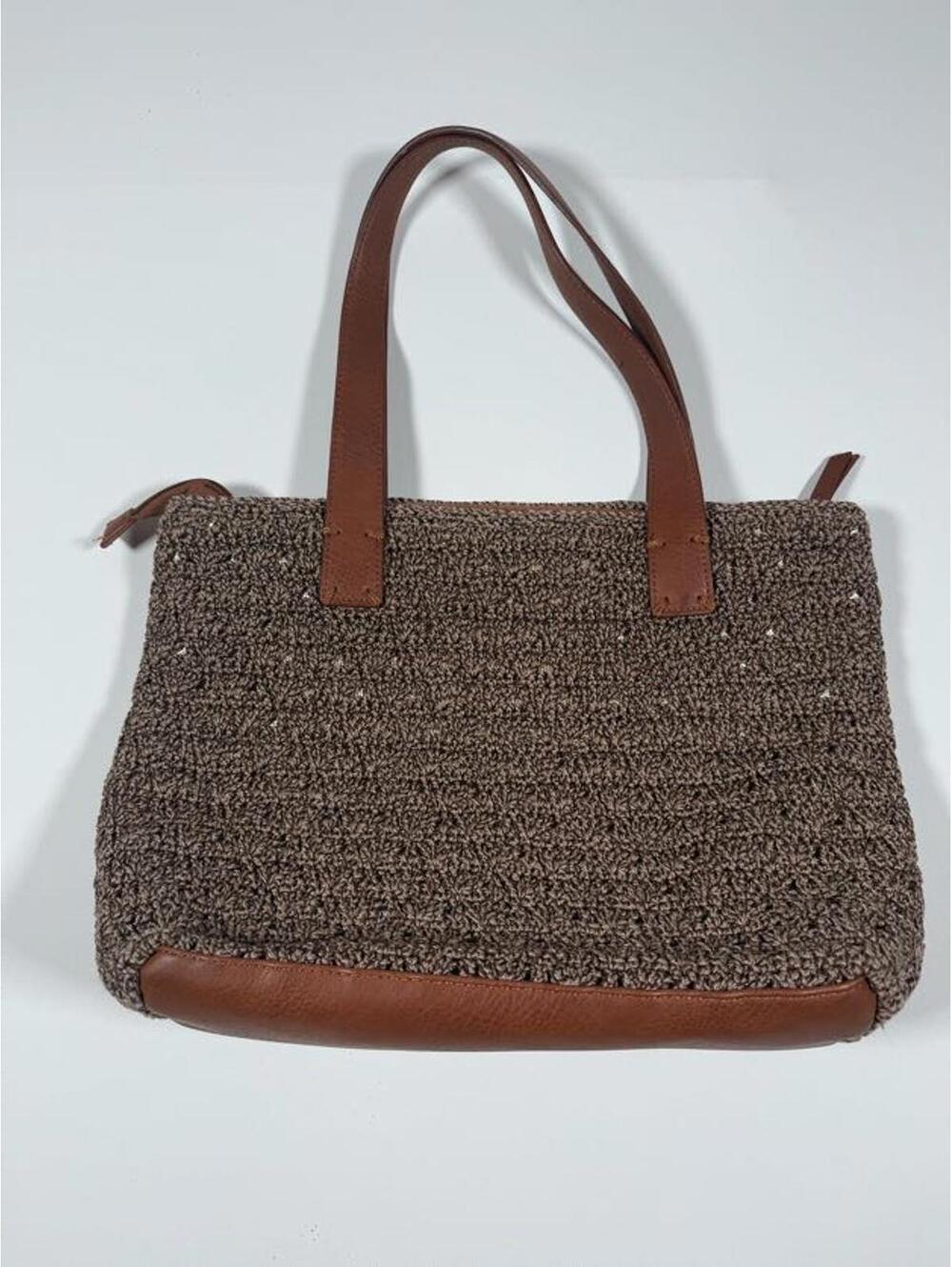 The Sak Brown Crochet Tote Bag with Leather Straps